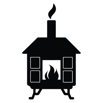 black cabin stove with fire clip art preview