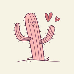 Obraz premium Pink cactus with hearts vector Illustration