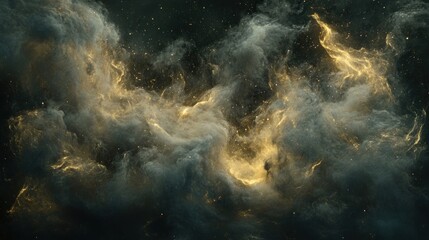 Fototapeta premium Cosmic clouds with golden accents against a dark, starry backdrop