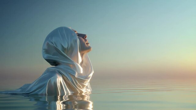 Human Being Deeply Contemplating Existence and Self in Reflecting Pool.