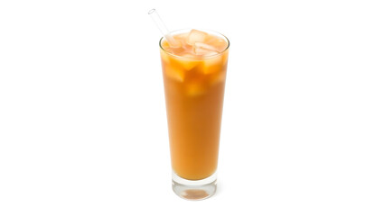Refreshing Iced Thai Tea Tall Glass, Ice Cubes, Straw