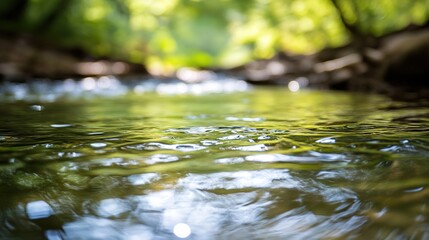 Fototapeta premium Tranquil river reflecting soft sunlight, a serene natural moment. Minimalism in nature's simplicity and calm. 