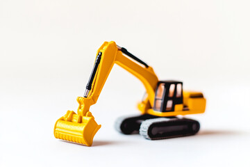 Fototapeta premium Yellow excavator toy ready for work construction fun