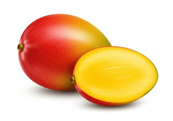 Mango and a half mango fruit on white background