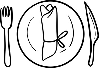 Elegant Line Art: Rolled Dish Presentation with Cutlery