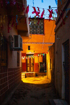 Nubian village traditional house colorful old house in  Elephantino island in Aswan Egypt