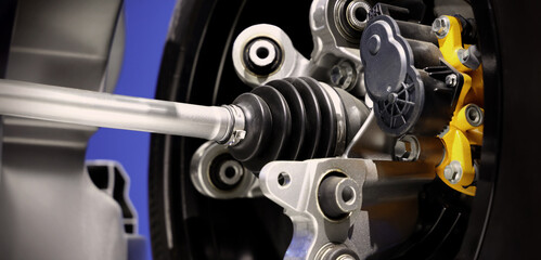 Car suspensions. Close up of a car suspension parts system such as CV joint Rubber boot and Control...