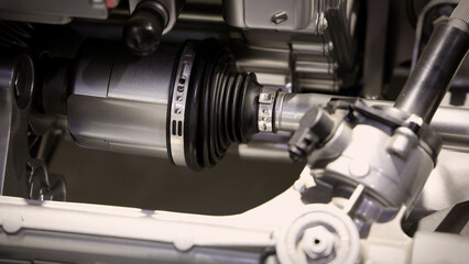 Car suspensions. Close up of a car suspension parts system such as CV joint Rubber boot and Control...