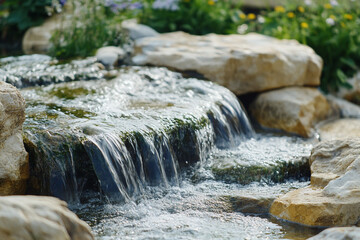 Serene waterfall flowing over mossy rocks peaceful nature scene