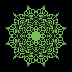 Abstract background with a round green ornate floral mandala lace pattern