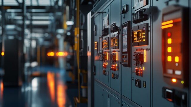 Electrical panels and control systems within an industrial building