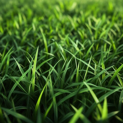 Fototapeta premium Closeup of vibrant green grass blades in sunlight showcasing natural texture and the freshness of nature