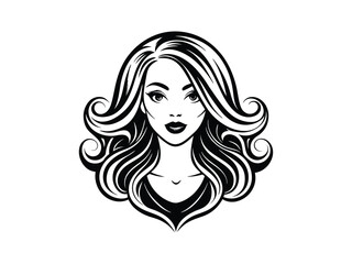 Glamour woman with long hairstyle shows beauty face in a vector art sketch