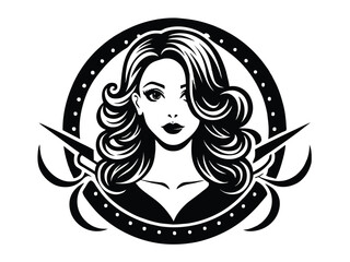 Vector illustration of a beautiful woman's face with long hair, embodying beauty and fashion in a stylish design