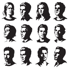 Vector Black silhouettes visages set. with white background