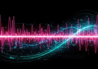 Naklejka premium Analyzing Sound Waveforms in Digital Art with Pink and Blue Glow