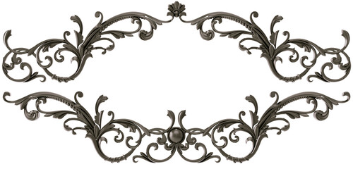 Black  ornament on transparent background, cut out, 3D render
