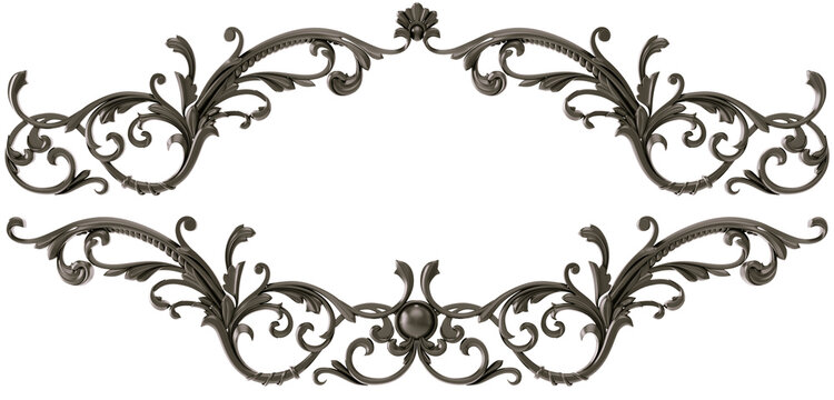 Black  ornament on transparent background, cut out, 3D render
