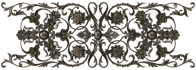 Black  ornament on transparent background, cut out, 3D render
