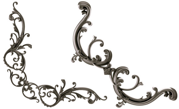 Black  ornament on transparent background, cut out, 3D render
