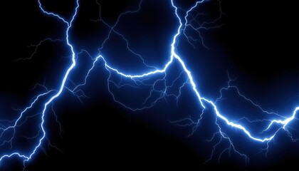 display of natural electricity bright blue lightning against stark black background Powerful and dramatic