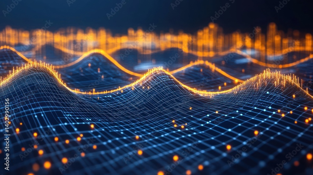 Poster digital landscape: abstract visualization of data flow and networks