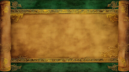 
Ramayana-themed scroll background, traditional Indian style, open center

