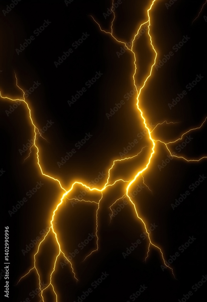 Poster patterns of vibrant yellow electricity illuminate stark black backdrop powerful and mesmerizing