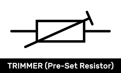 Trimmer or Pre-Set Resistor Icon. Rectangular Trimmer Resistor Symbol. IEC Standard Trimmer or Pre-Set Resistor Schematic Diagram