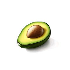 A ripe avocado with smooth, green skin, isolated white background