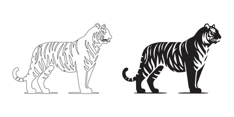Strong tiger silhouette in sleek vector style – ideal for logos and nature-inspired projects – tiger icon – tiger illustration – tiger lineart

