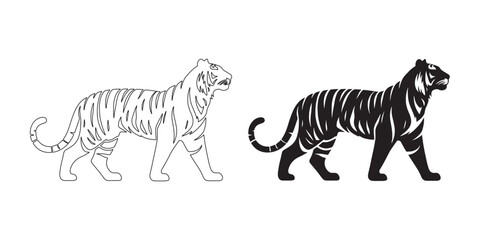 Majestic tiger silhouette with bold vector lines – perfect for wildlife and outdoor-themed logos – tiger icon – tiger illustration – tiger lineart

