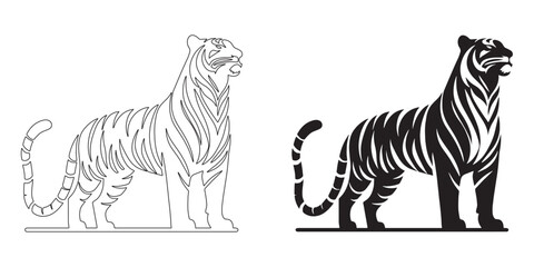 Powerful tiger silhouette with sleek vector detailing – ideal for nature and wildlife branding – tiger icon – tiger illustration – tiger lineart

