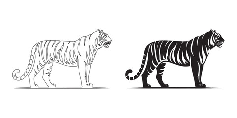 Strong tiger silhouette with refined vector detailing – ideal for nature and wildlife branding – tiger icon – tiger illustration – tiger lineart

