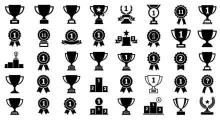 Award & Trophy cup icon set. Winning icons collection. Award symbols collection. Trophy Cup and Winner Medal silhouette Vector