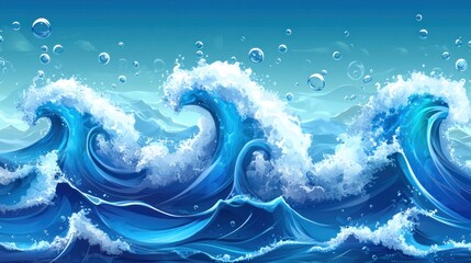 Fototapeta premium Dynamic waves illustration with bubbly surface creates energetic seascape