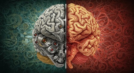 Clockwork Brain Halves: A Detailed Artistic Depiction