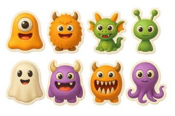 Naklejka premium Adorable 3d cute monster icons set for playful designs