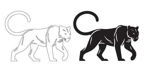 Obraz premium Simple yet powerful panther silhouette with refined vector detailing – ideal for logos and nature branding – panther icon – panther illustration – panther lineart