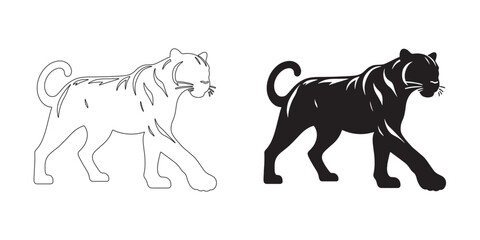 Obraz premium Graceful panther silhouette with smooth vector lines – perfect for wildlife-themed logos and digital designs – panther icon – panther illustration – panther lineart