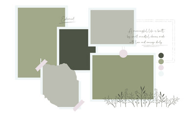 Modern aesthetic pastel green mood board for travel and picture frame