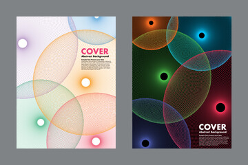 Vector abstract background with overlapping colorful wireframe circles. Modern design in bright and dark themes, for covers, posters, digital artwork, prints.