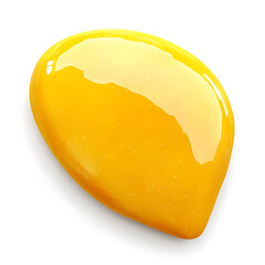 A smooth bright yellow mango with slightly wrinkled skin, isolated white background, hyperrealism art style