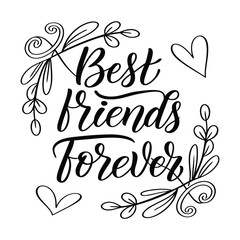 Best Friends Forever Floral Vector Hand Lettering Typography Design