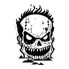 Graphic, Grinning Zombie Head Illustration Art