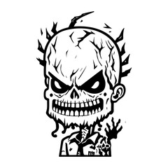 Cartoon Zombie Black and White Line Drawing