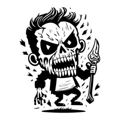 Chibi Skull Warrior with Spear Illustration Style