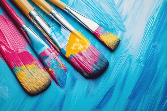 Colorful paintbrushes on vibrant canvas - Powered by Adobe