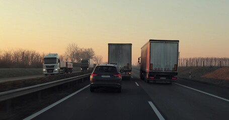 Highway driving truck overtake slowly for a long time