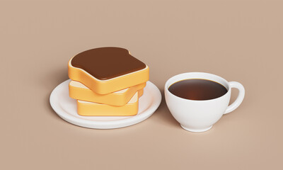 아침 식사 커피와 초콜릿 스프레드 토스트 식빵 Breakfast  Coffee and Toast with Chocolate Spread Icon